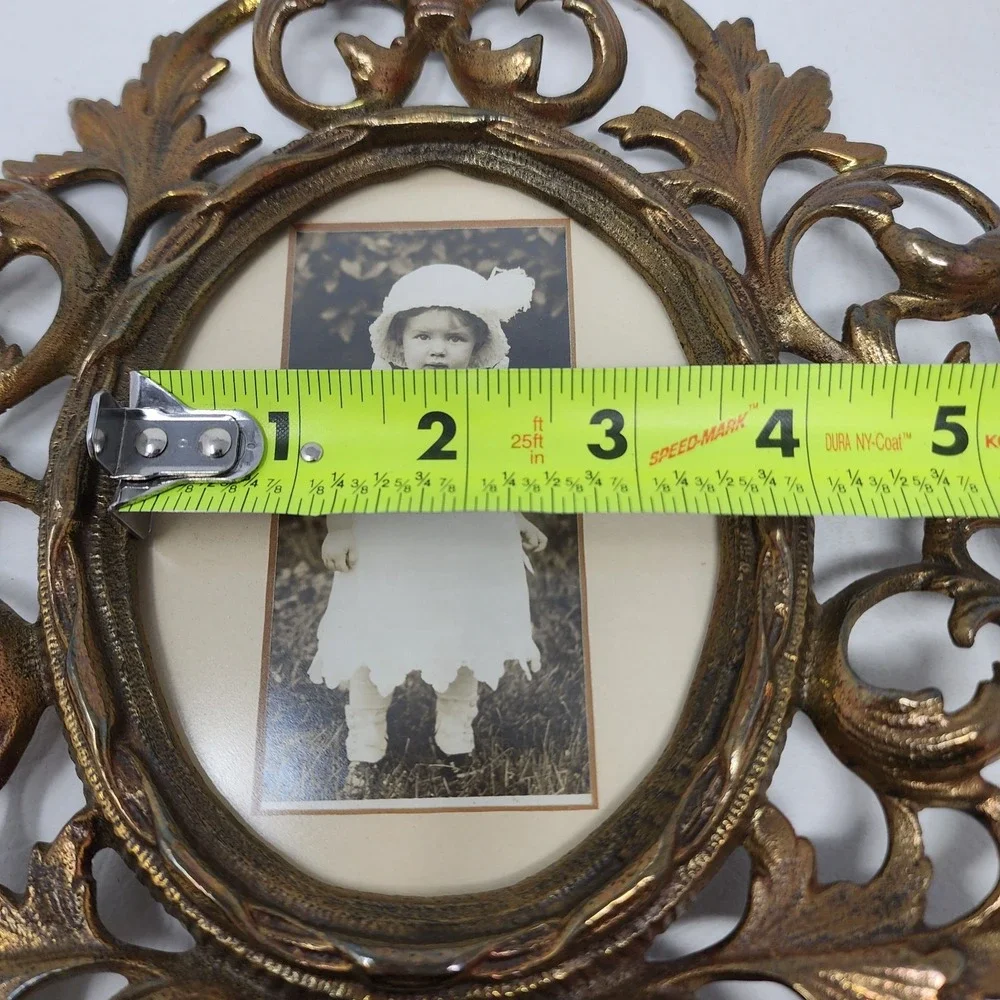 Antique Victorian Cast Metal Brass Oval Picture Frame Swing Easel Filigree 8x10